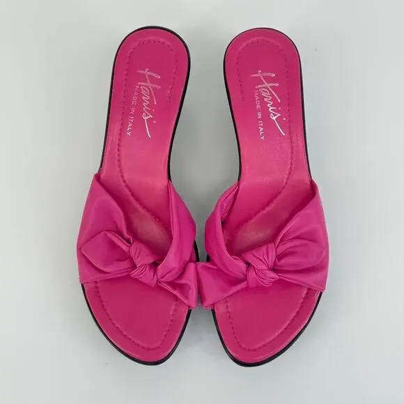 Y2K Harris Leather Wedge Sandals US 7.5 EU 38 Made in Italy Bow Platform Heels - Picture 4 of 9